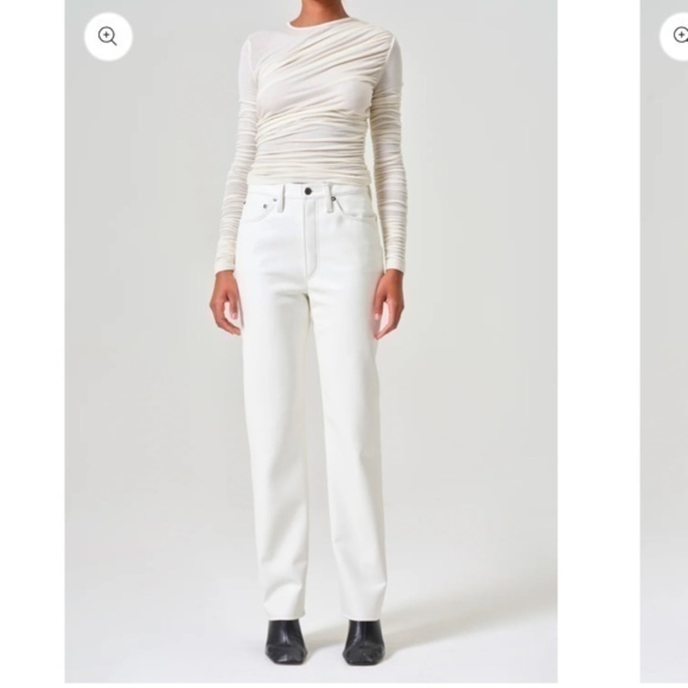 NEW Agolde Pant Recycled Leather 90s Pinch High Waist Straight Leg Lace White 26